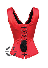 Red Satin Shoulder Straps Gothic Burlesque Bustier Waist Training Overbust Corset Costume